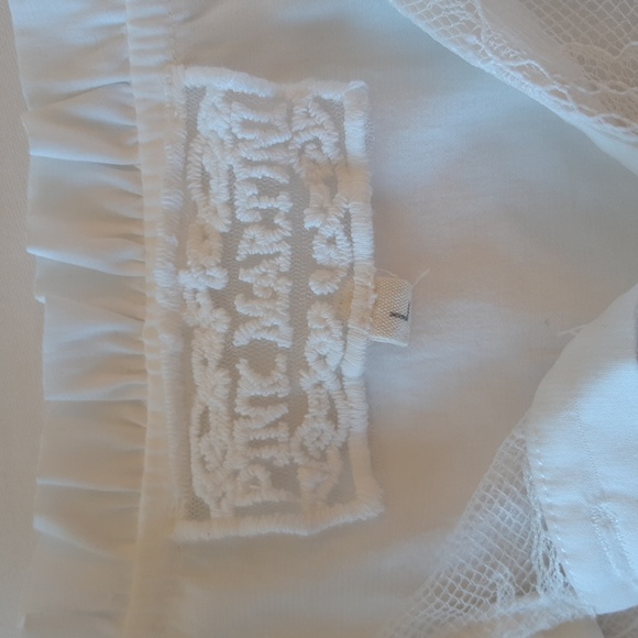 GUC Pink Martini White Button Front Top with Lace Inset Sz L - Picture 2 of 7